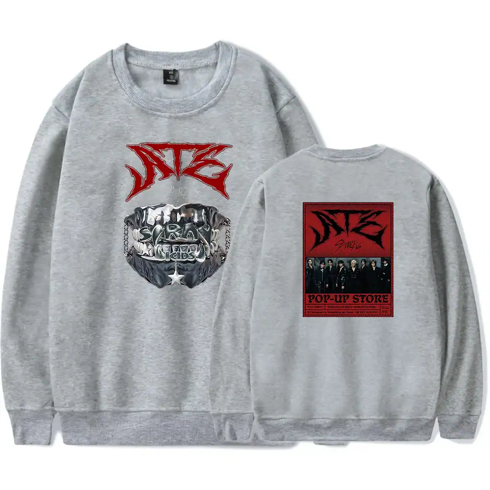 Vintage NTE Grey Kpop Crewneck Sweatshirt with Band Logo and Street Art Design.
