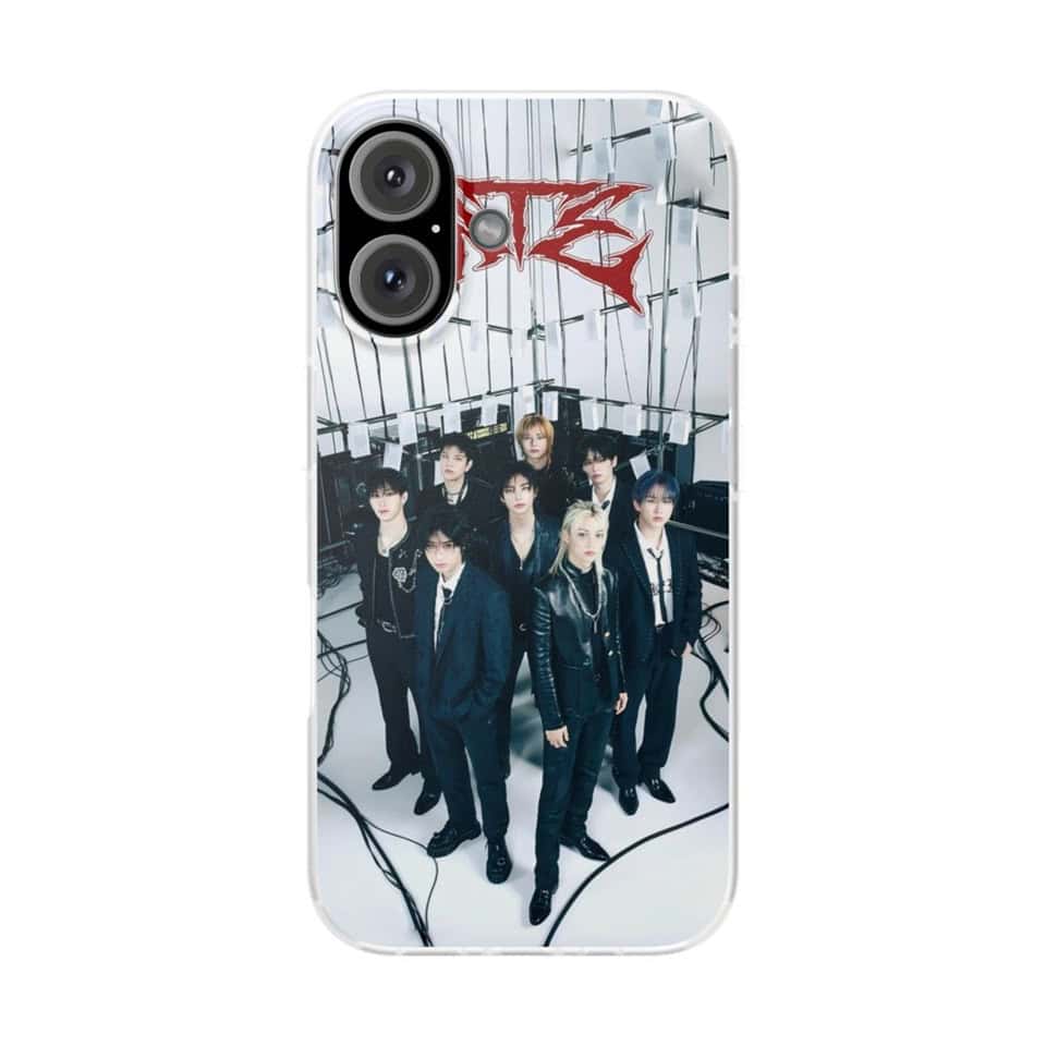 Kpop merch metallic phone case featuring a K-pop idol group.